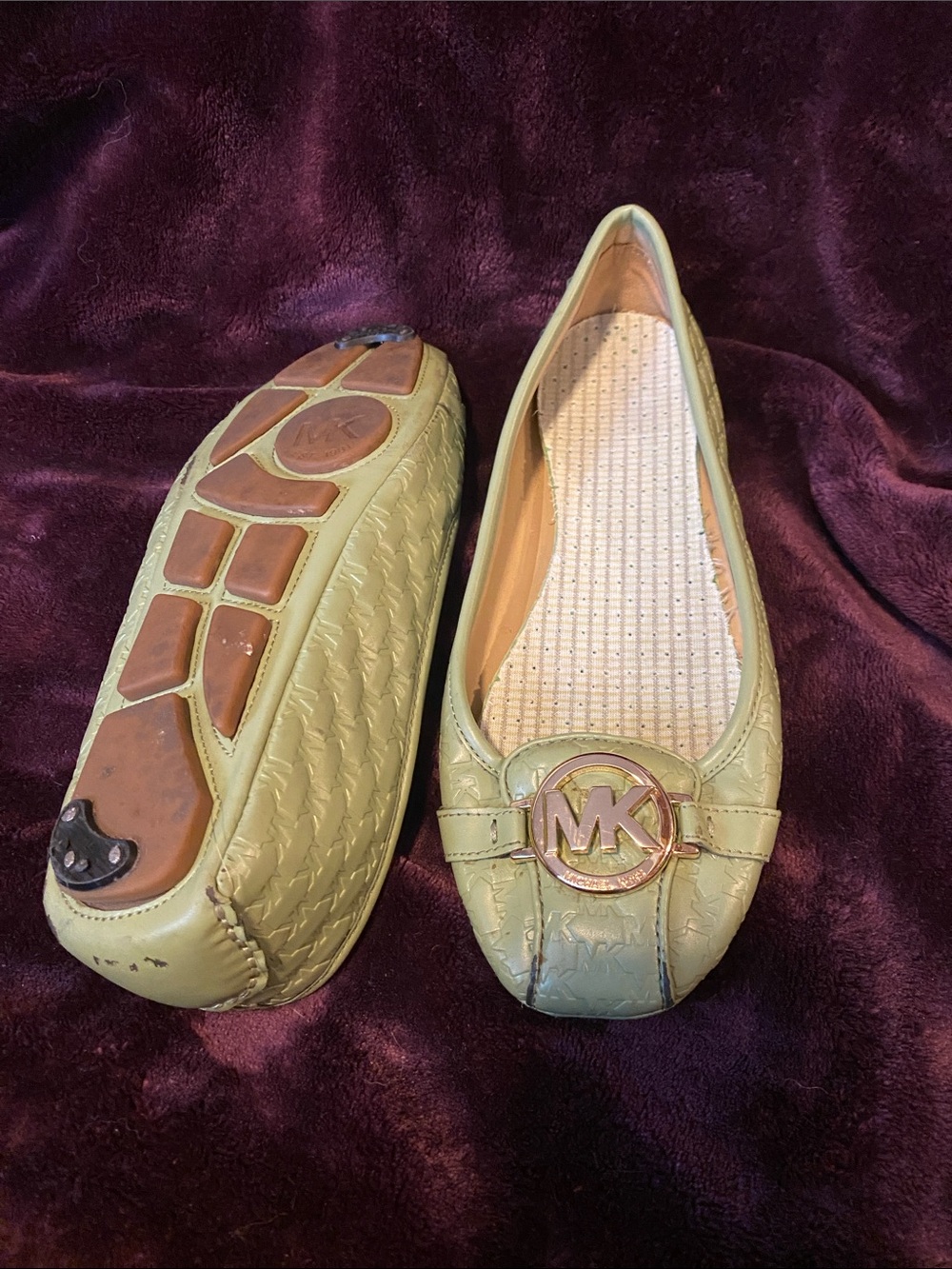 Michael Kors Light Green Quilted Logo Ballet Flats